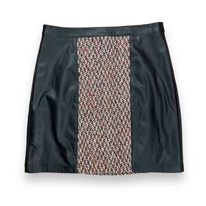 BCBGMAXAZRIA Faux Leather Tweed Mini Skirt Sz S